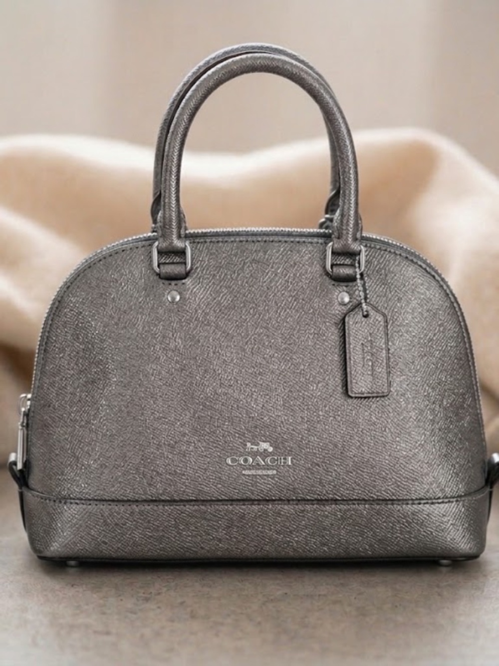 LIKE BRAND NEW Coach Metallic Silver Mini Sierra Satchel F22315
